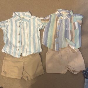5 for $25!! Stylish Kids Striped Button-Down Shirt Set - Blue and Tan
